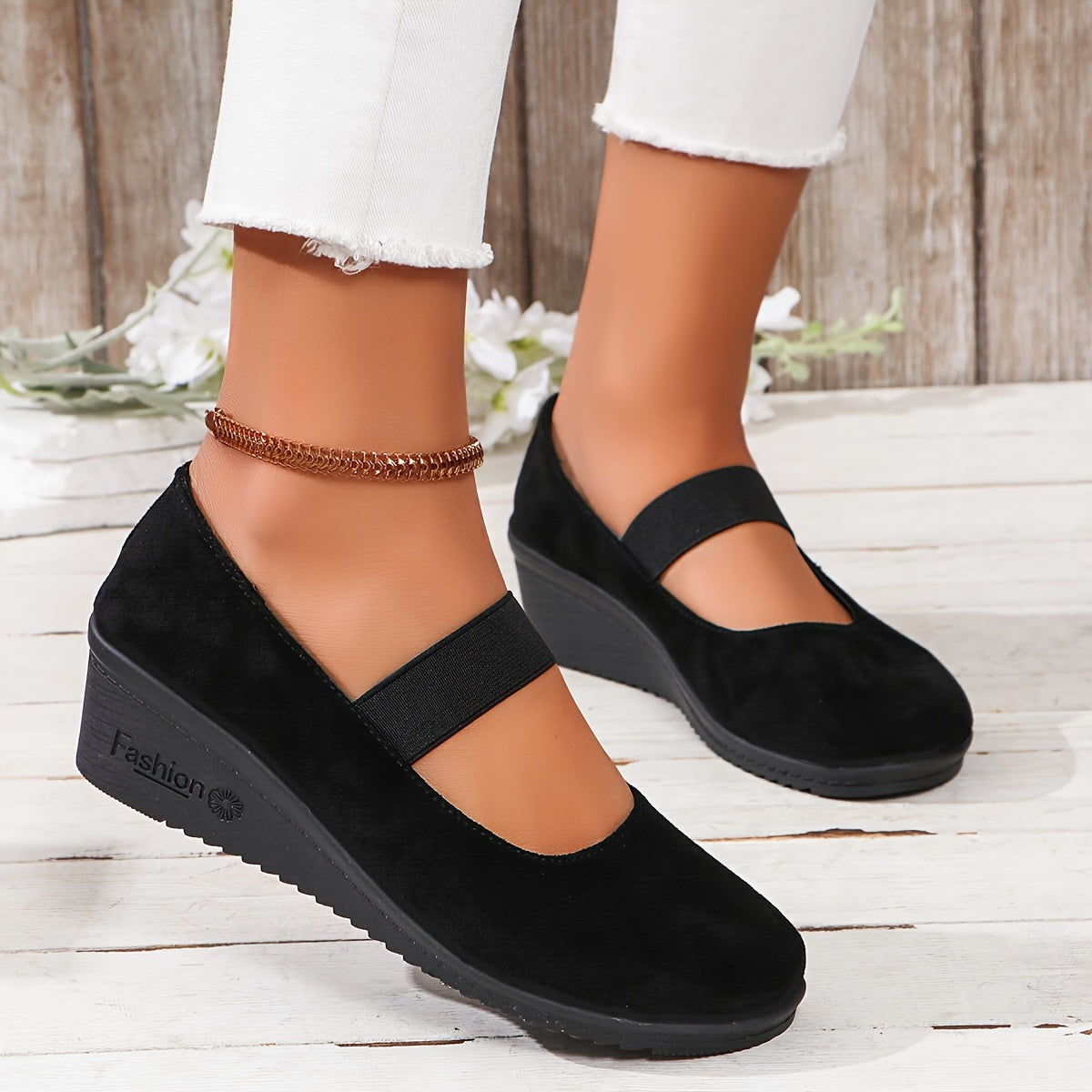 Women's Slip-On Chunky Heel Shoes Platform Wedges Adjustable Strap
