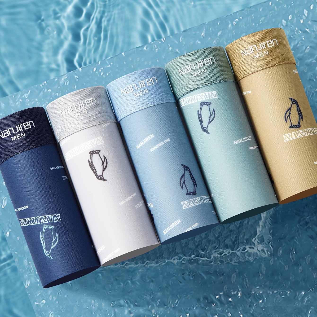 Men's Quick-Dry Penguin Print Underwear 5-Pack Shorts Polyester Spandex