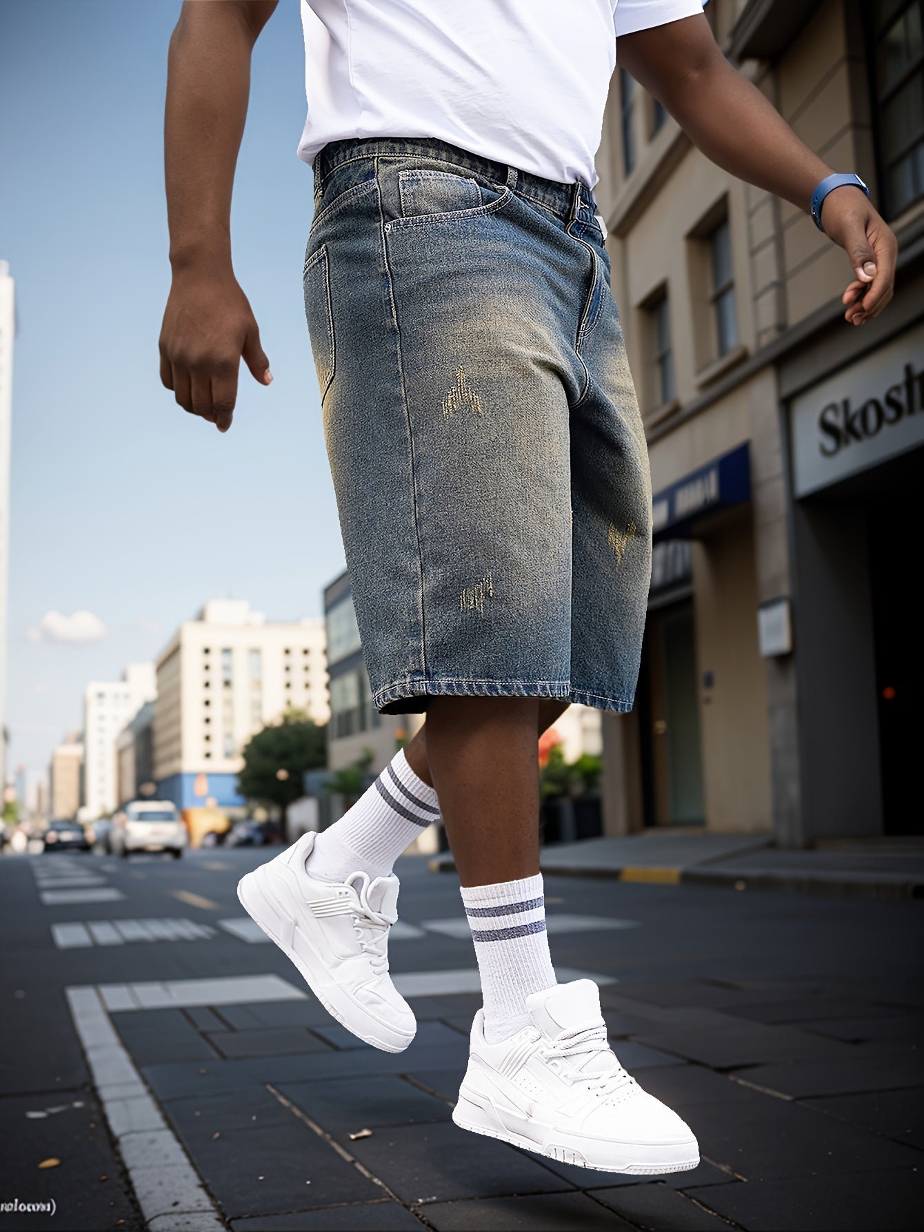 Men's Plus Size Cotton Denim Shorts with Pockets Casual Summer Fashion