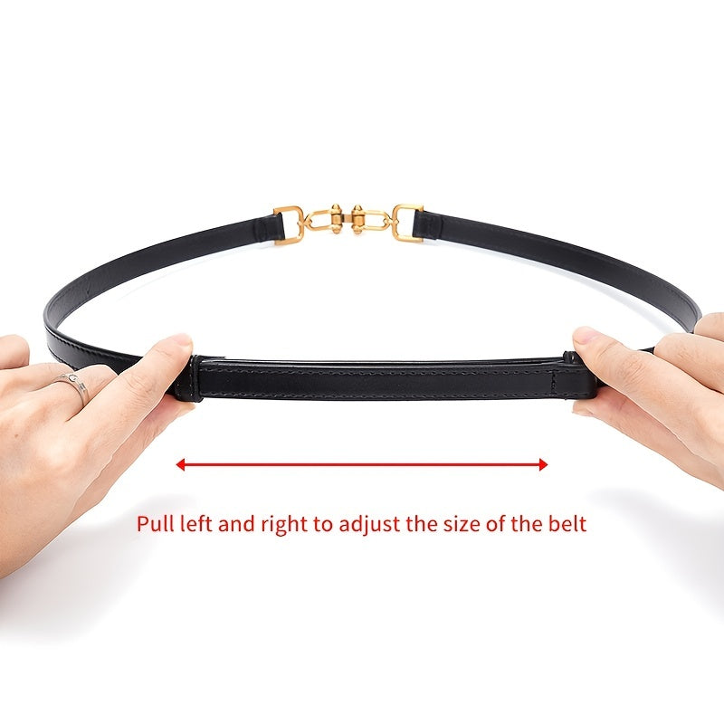 Women's Leather Thin Belt with Decorative Buckle Adjustable Waist Accessory