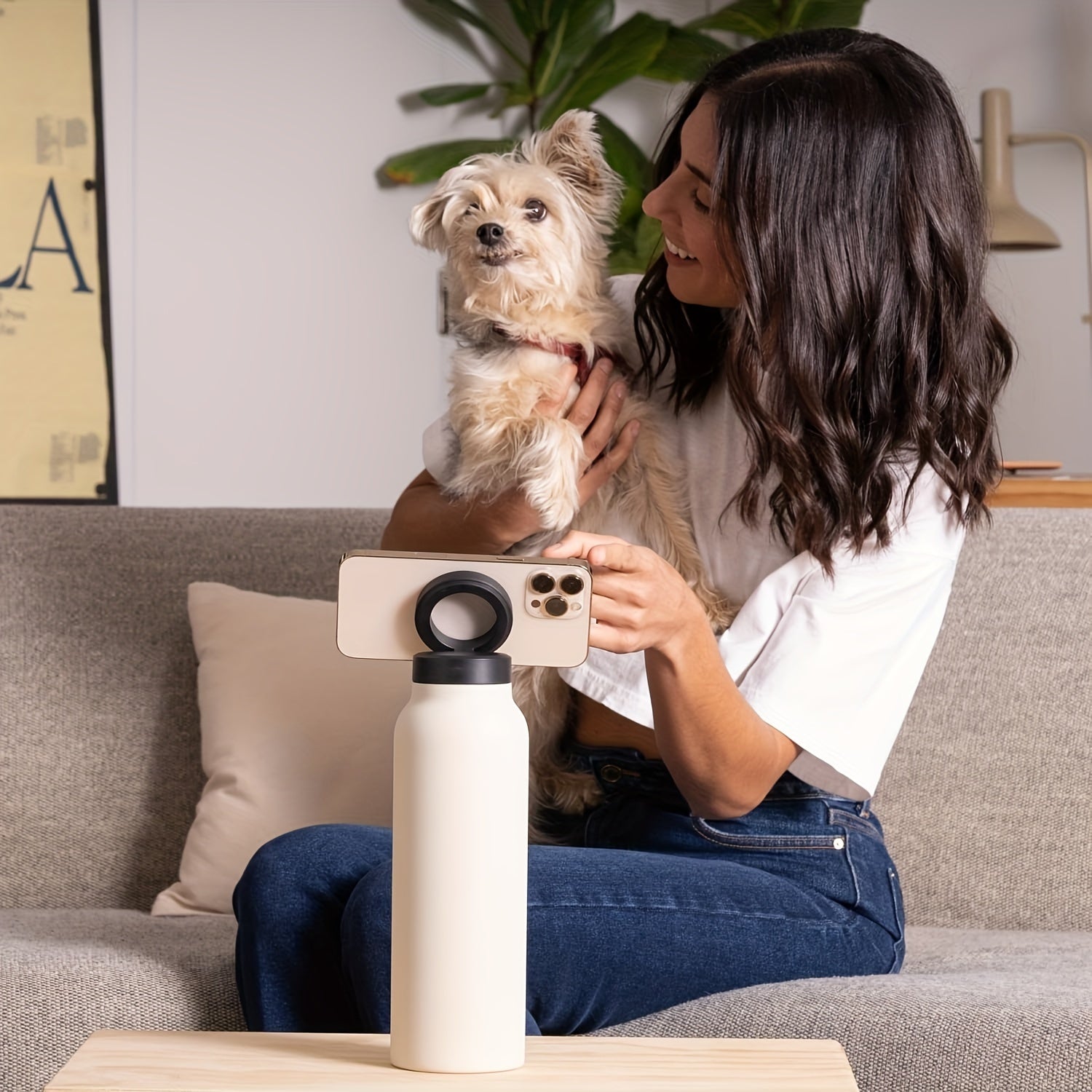 24oz Insulated Stainless Steel Water Bottle with Phone Holder and Magnetic Mount