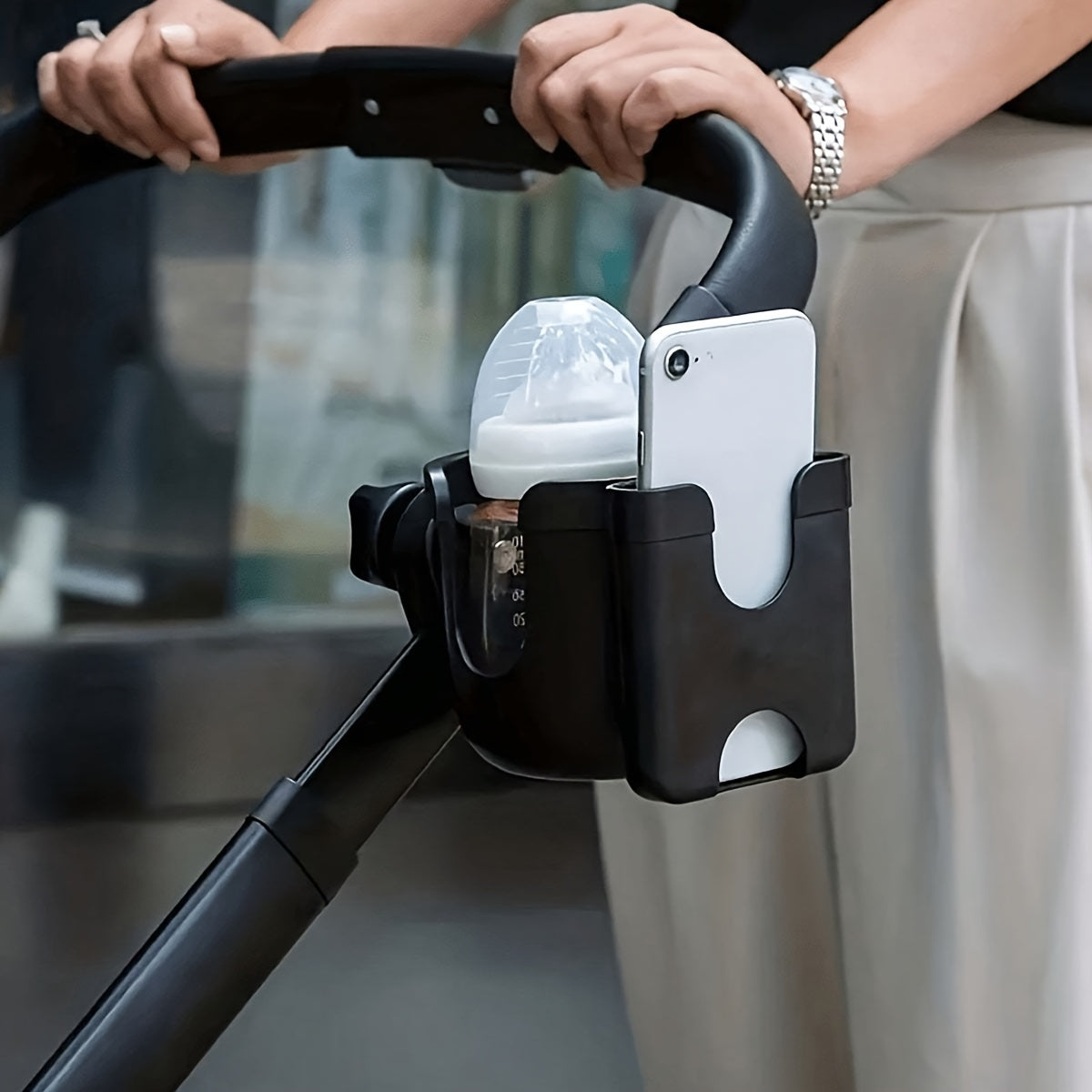 Stroller Cup and Phone Holder Combo Made of Durable PP Material for Strollers