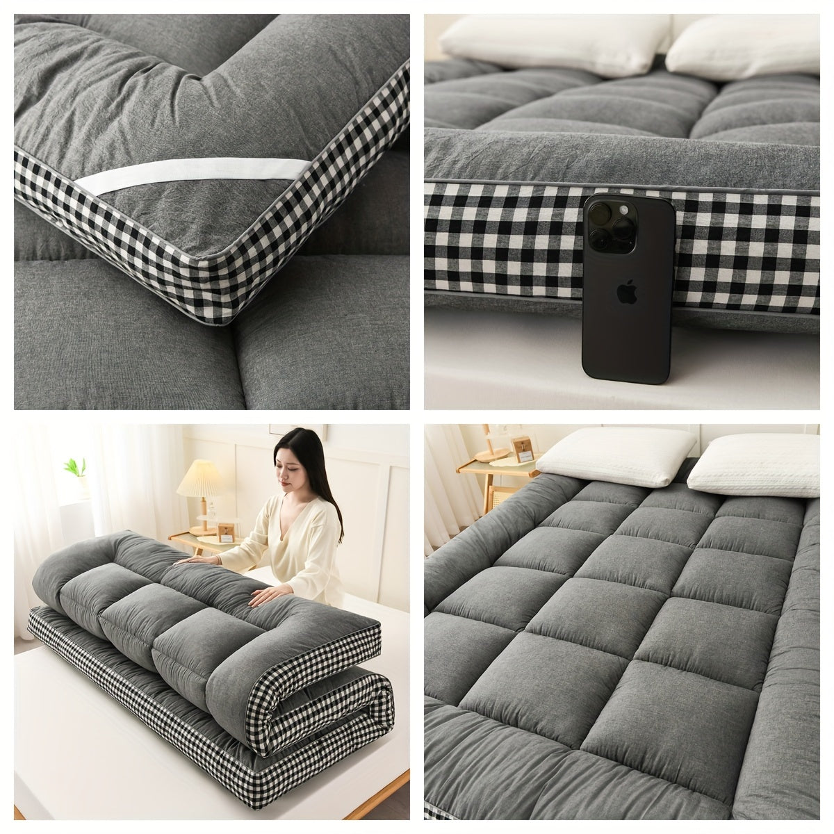 Роскошный стеганый матрасный топпер - мягкая и пушистая полиэфирная начинка и покрытие, дышащий, комфорт на все сезоны для спальни, гостевой комнаты или общежития - не водонепроницаемый, легко чистится, толщина 8-10 см.