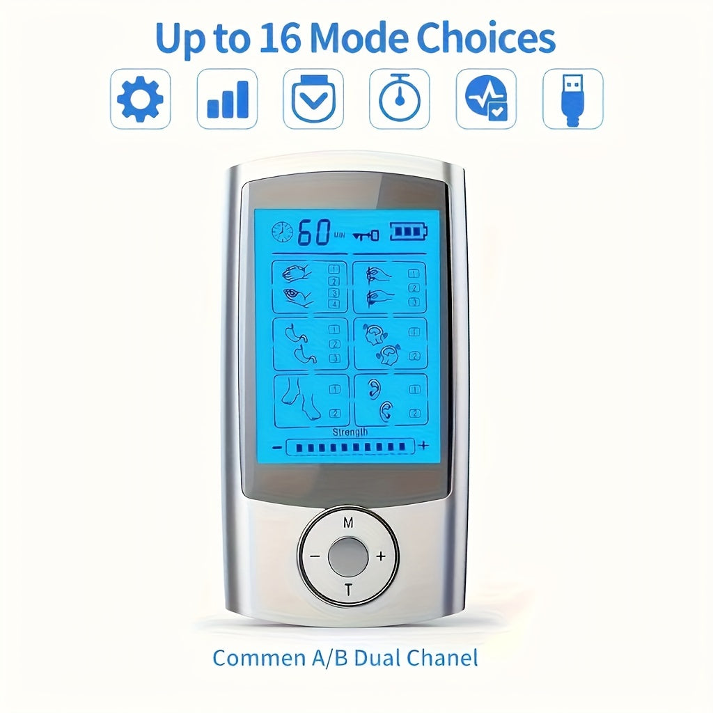 Portable Dual Channel TENS Muscle Stimulator with Digital Display 16 Modes 20 Levels