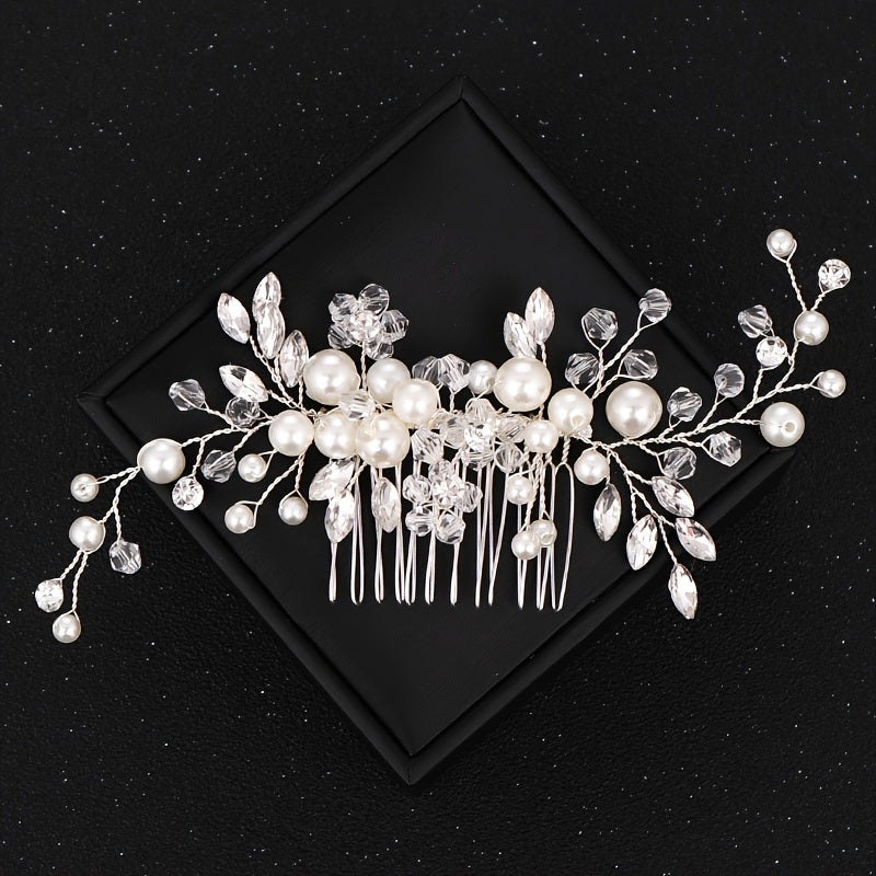 Silvery Hair Comb with Faux Pearls and Rhinestones for Wedding Bridal Hair Accessories