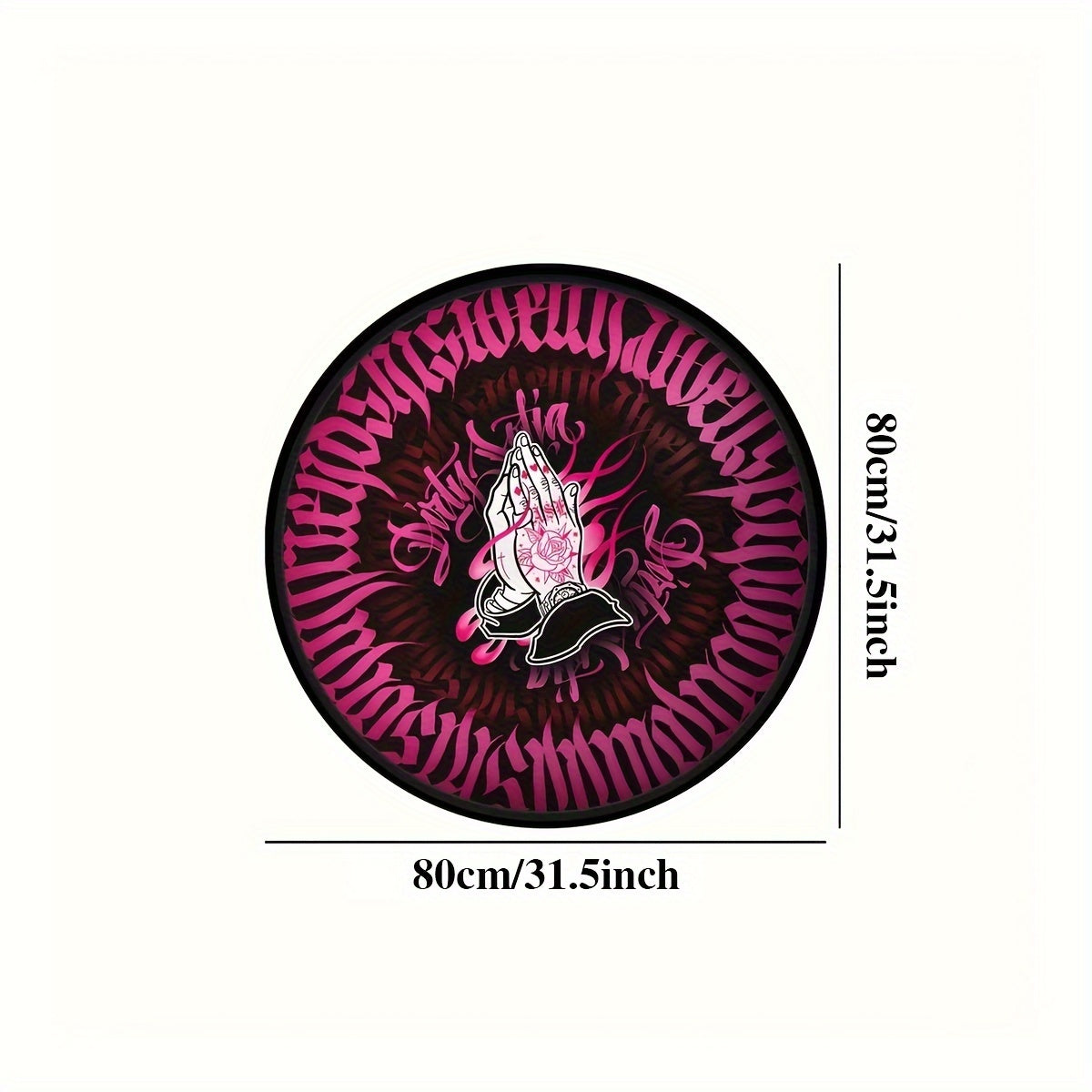 Pink Velvet Round Floor Mat with Praying Hands Design, Non-Slip, 6mm Thick