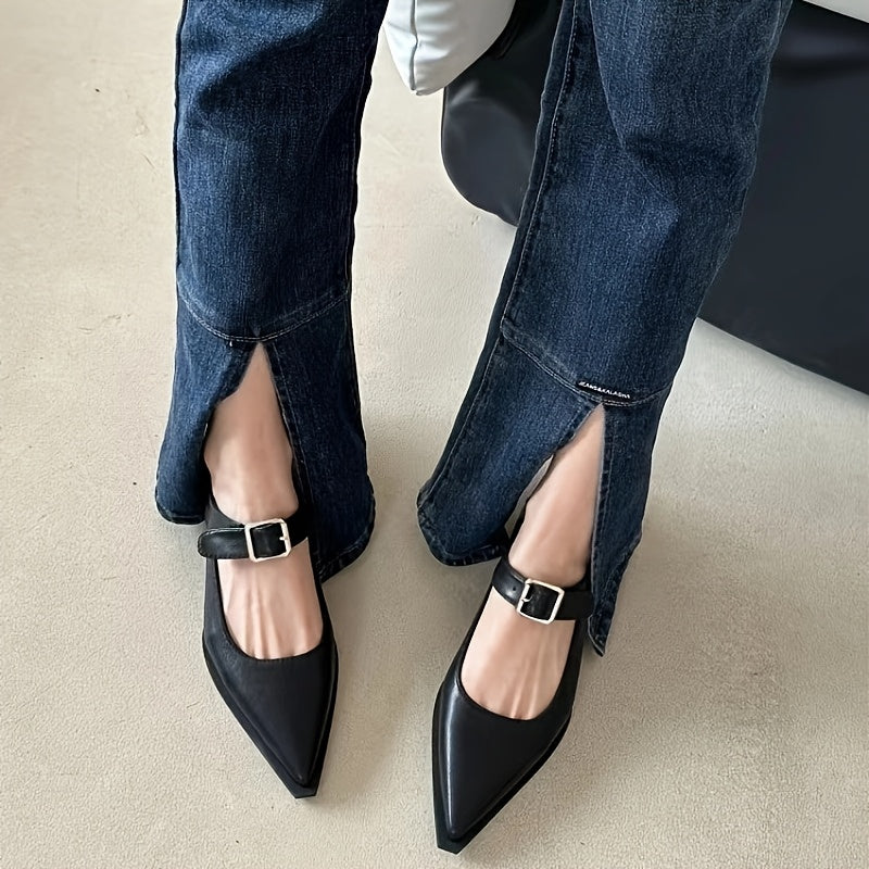 Women's High Heel Mary Jane Pumps Black Pointed Toe Single Strap Spring 2025