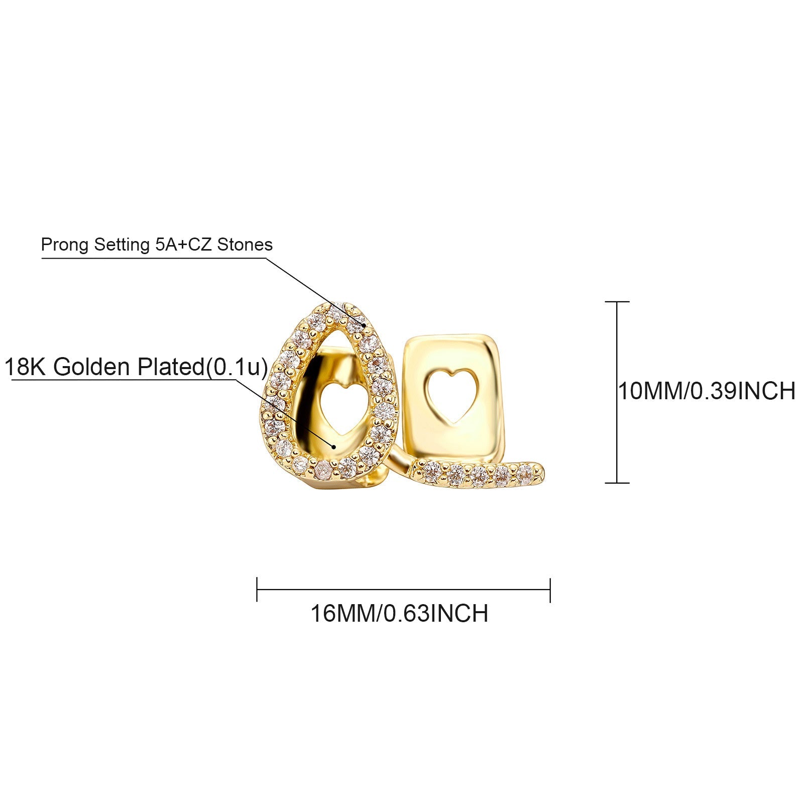 Gold Plated Teeth Grillz Set for Men and Women Cubic Zirconia Top and Bottom