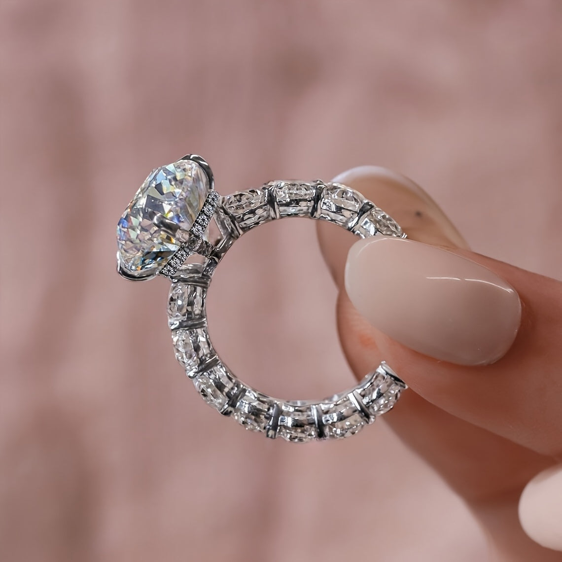 Oval Synthetic Zirconia Engagement Ring for Women Copper White Gold Plated Jewelry