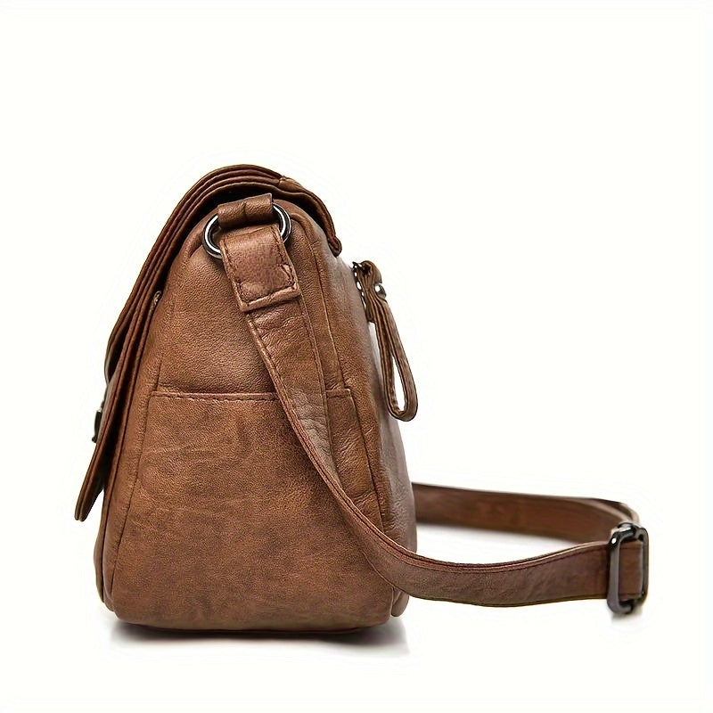 Women's Brown Retro Crossbody Bag with Adjustable Strap and Multiple Compartments