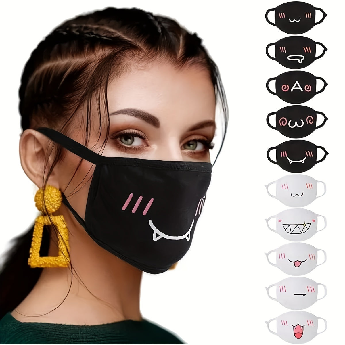 Set of 10 Reusable Anime Face Masks for Outdoor Activities with Unique Designs