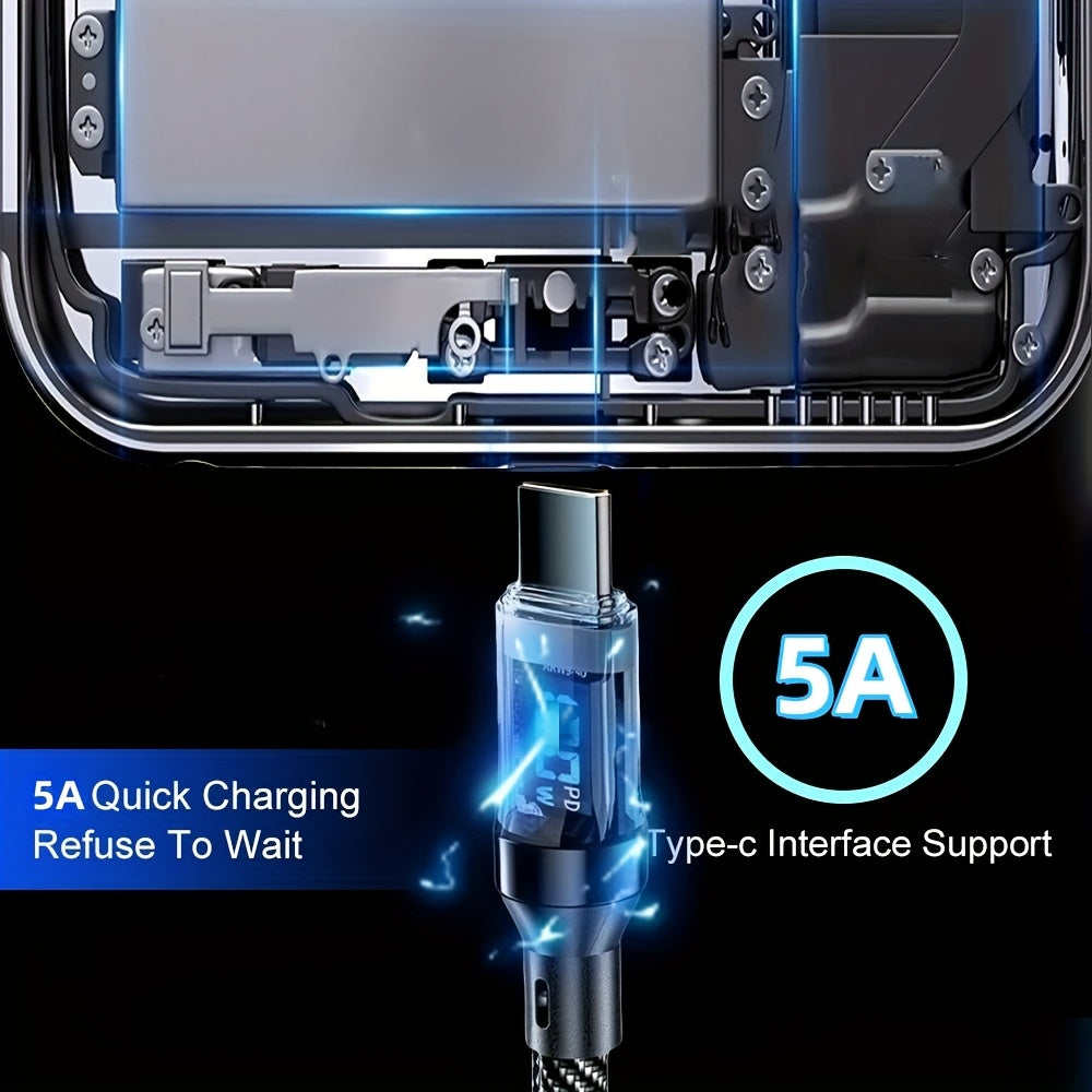 Tez zaryadlash uchun Type C kabel, raqamli ko'rsatkich bilan, mustahkam naylon, turli mobil telefonlar va planshetlar bilan mos keladi, dumaloq shaklda.