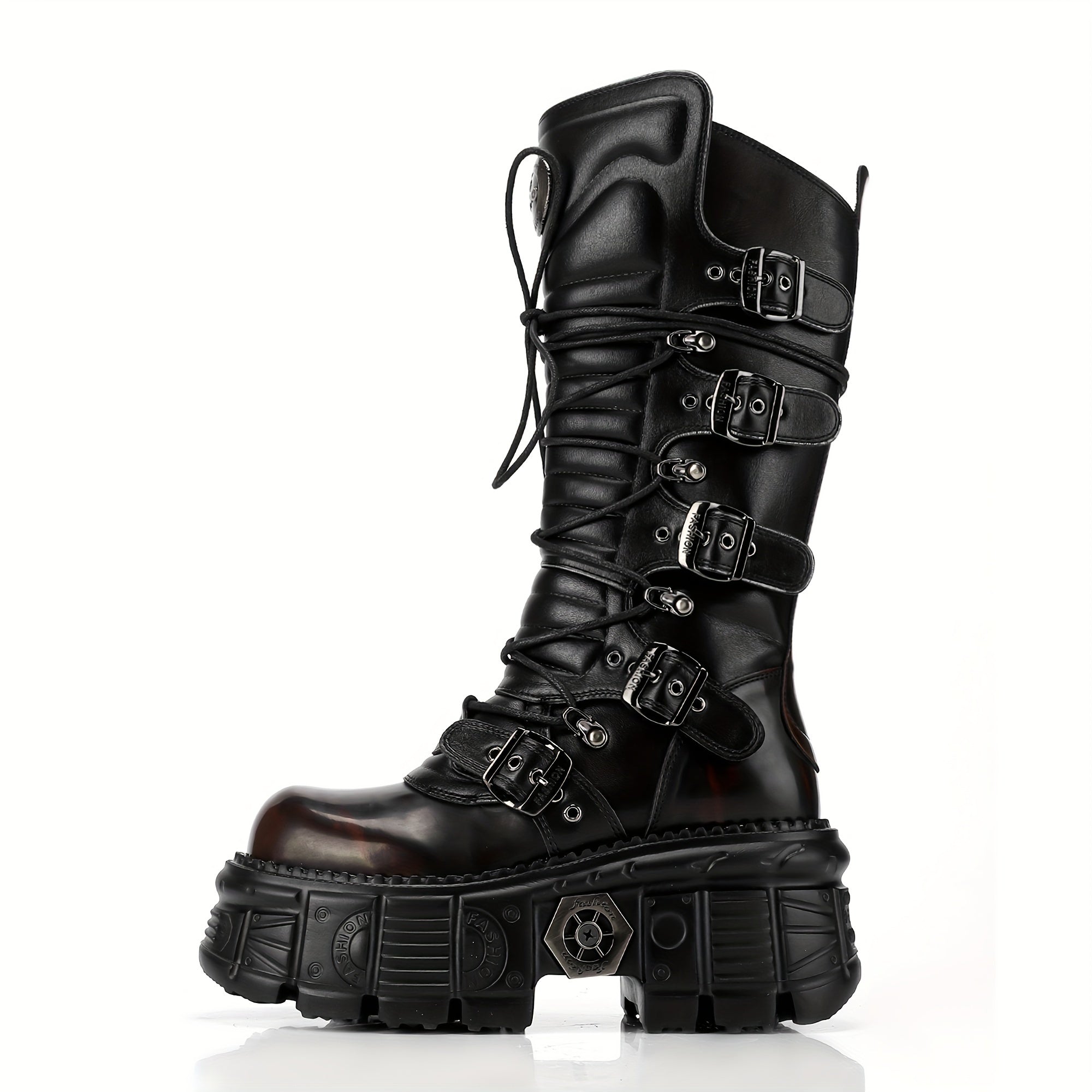 Женские черные кожаные байкерские ботинки в стиле киберпанк с пряжками и молнией