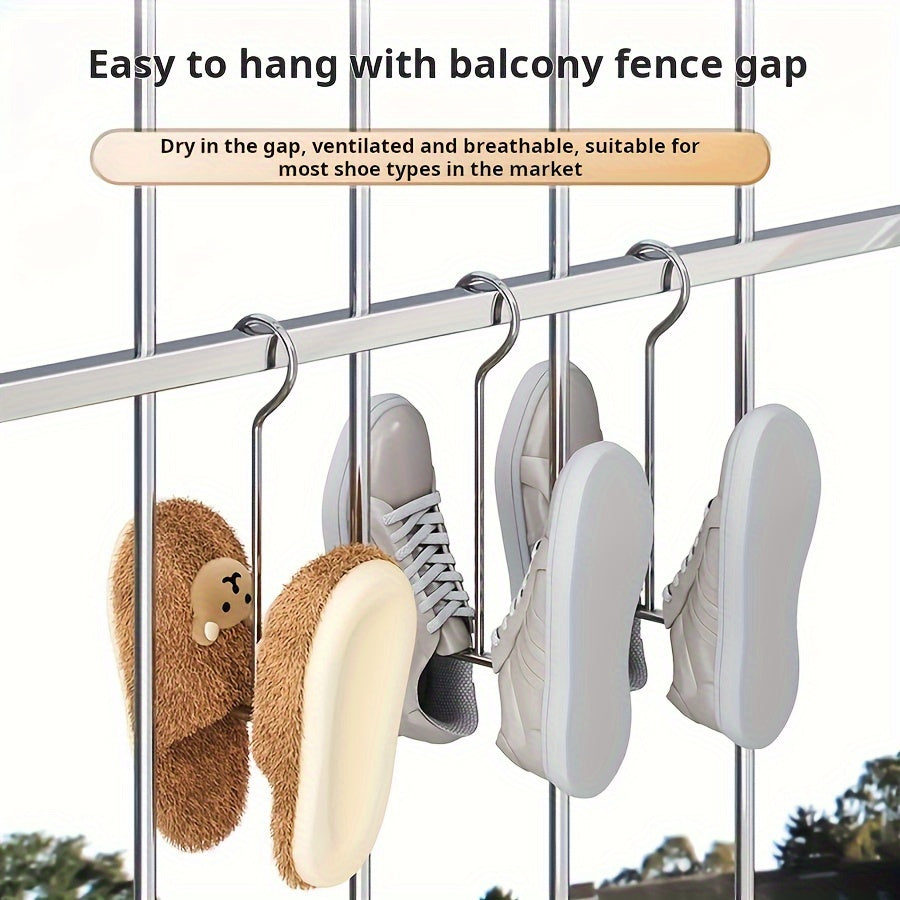 Stainless Steel Shoe Drying Rack Set of 3 or 5 Outdoor Indoor Windproof with Hanging Slippers Hook