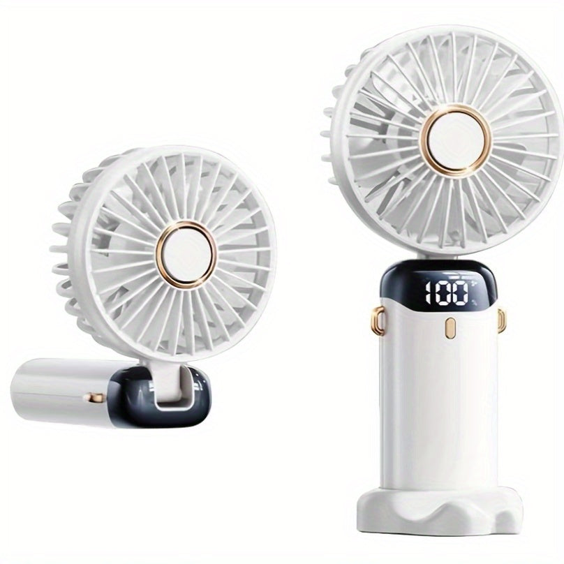Portable Mini Fan with Type-C Rechargeable Battery LED Display Foldable 3-in-1 Personal Fan Black Rose Gold