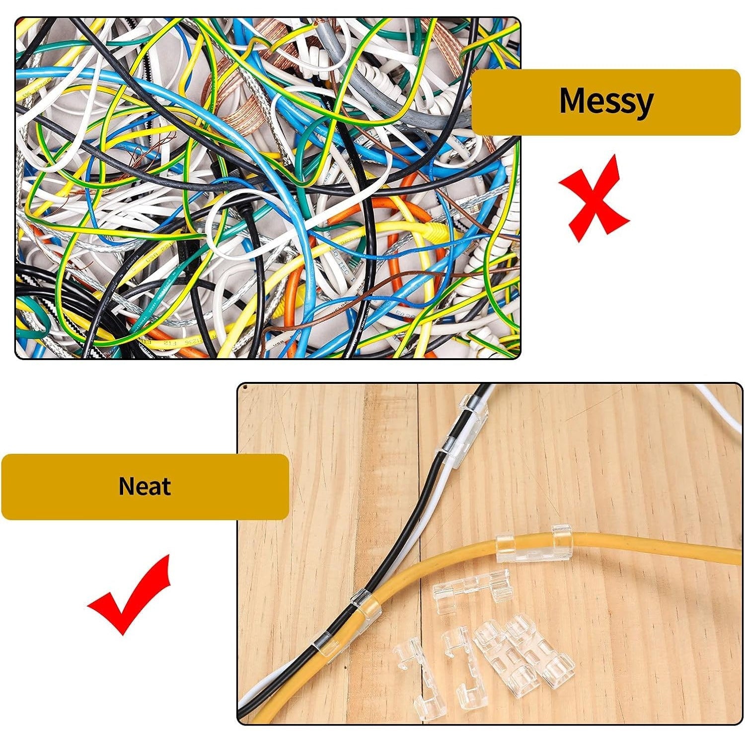 120-Pack Clear Adhesive PC Cable Clips for Wire Organization in Home and Office