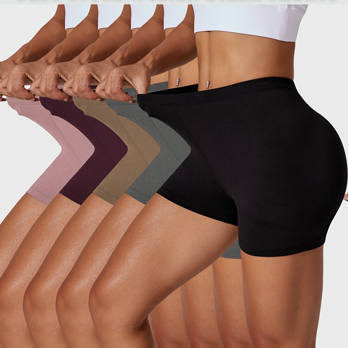 Women Plus Size Biker Shorts Soft Tummy Control Athletic Workout Yoga 5 Pack