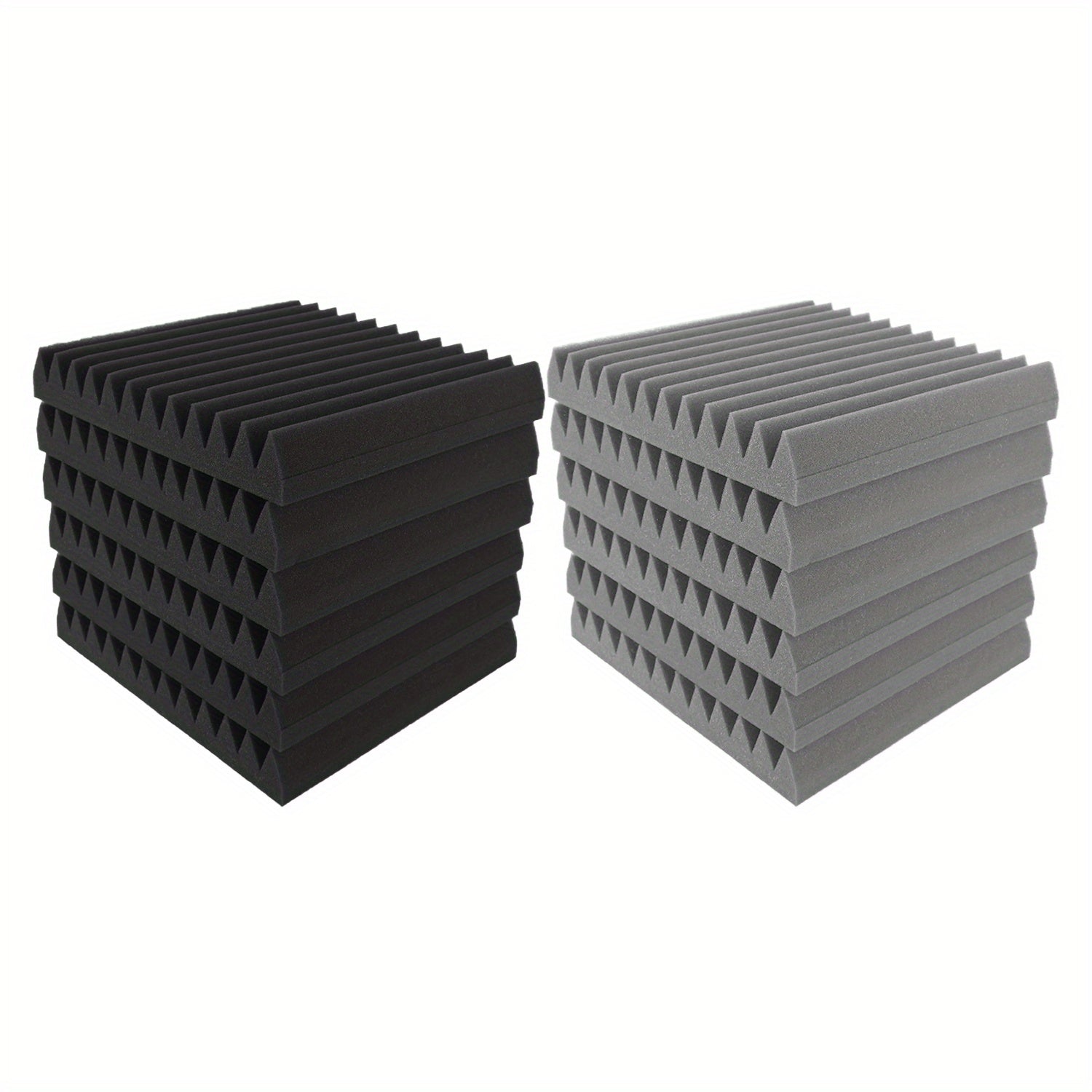 12-Pack Acoustic Foam Panels Self-Adhesive Soundproofing Tiles for Noise Reduction Black Grey 30.48cm x 30.48cm