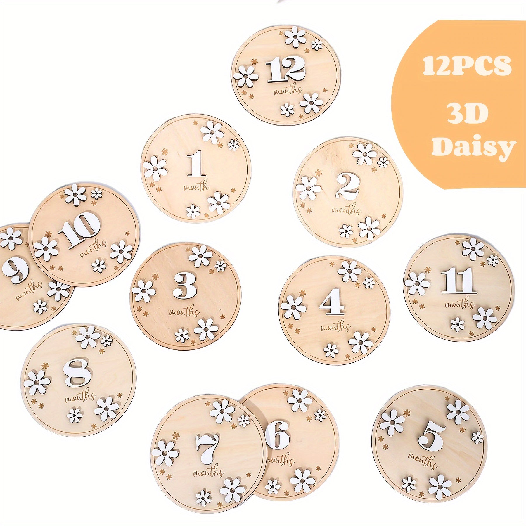12 Pieces Baby Milestone Cards 3D Daisy Growth and Photography Cards for First Year