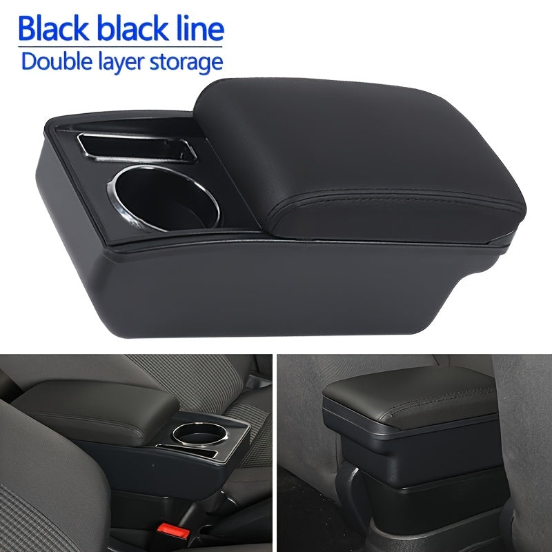 Черный ящик для подлокотника автомобиля из ABS с двойным слоем, с выдвижной крышкой, противоскользящая подставка для стаканов