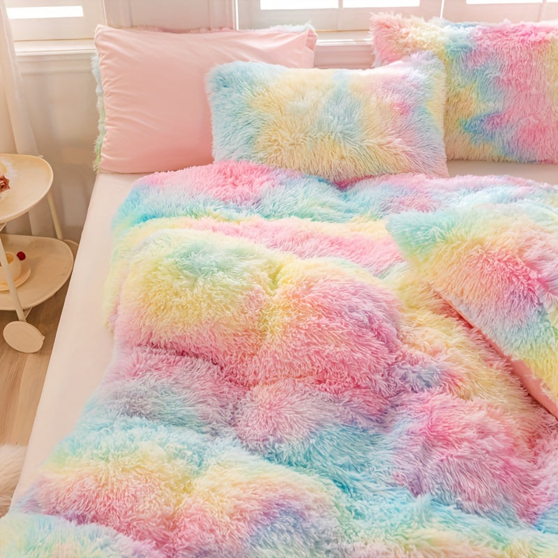 Y2K Tie Dye Plush Duvet Cover Set Includes 1 Duvet Cover and 2 Pillowcases Soft Warm Bedding