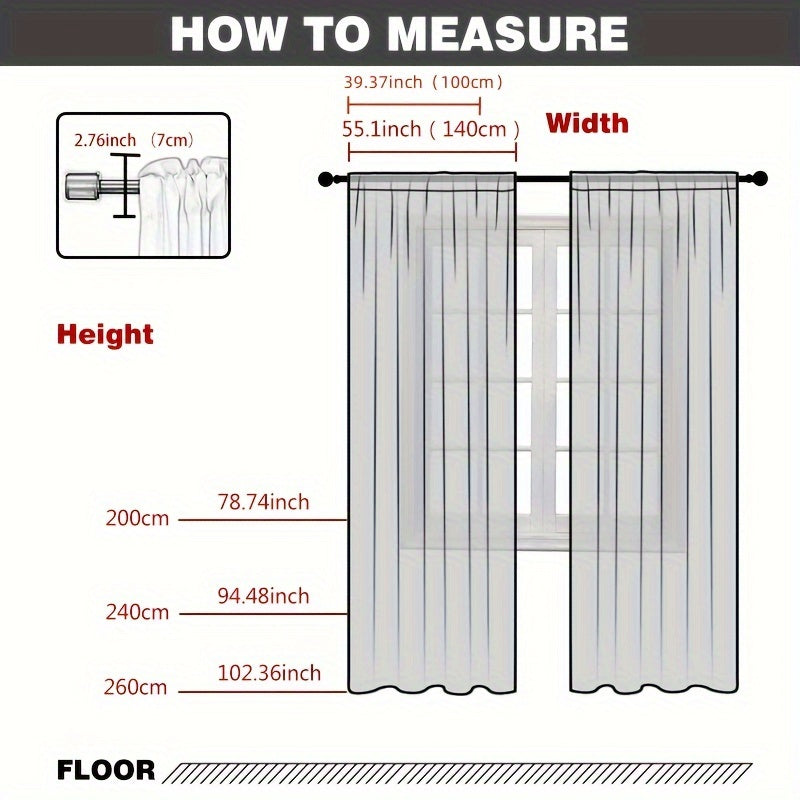 European Embroidered Sheer Curtains 2-Piece Set Floral Design Rod Pocket Window Treatments