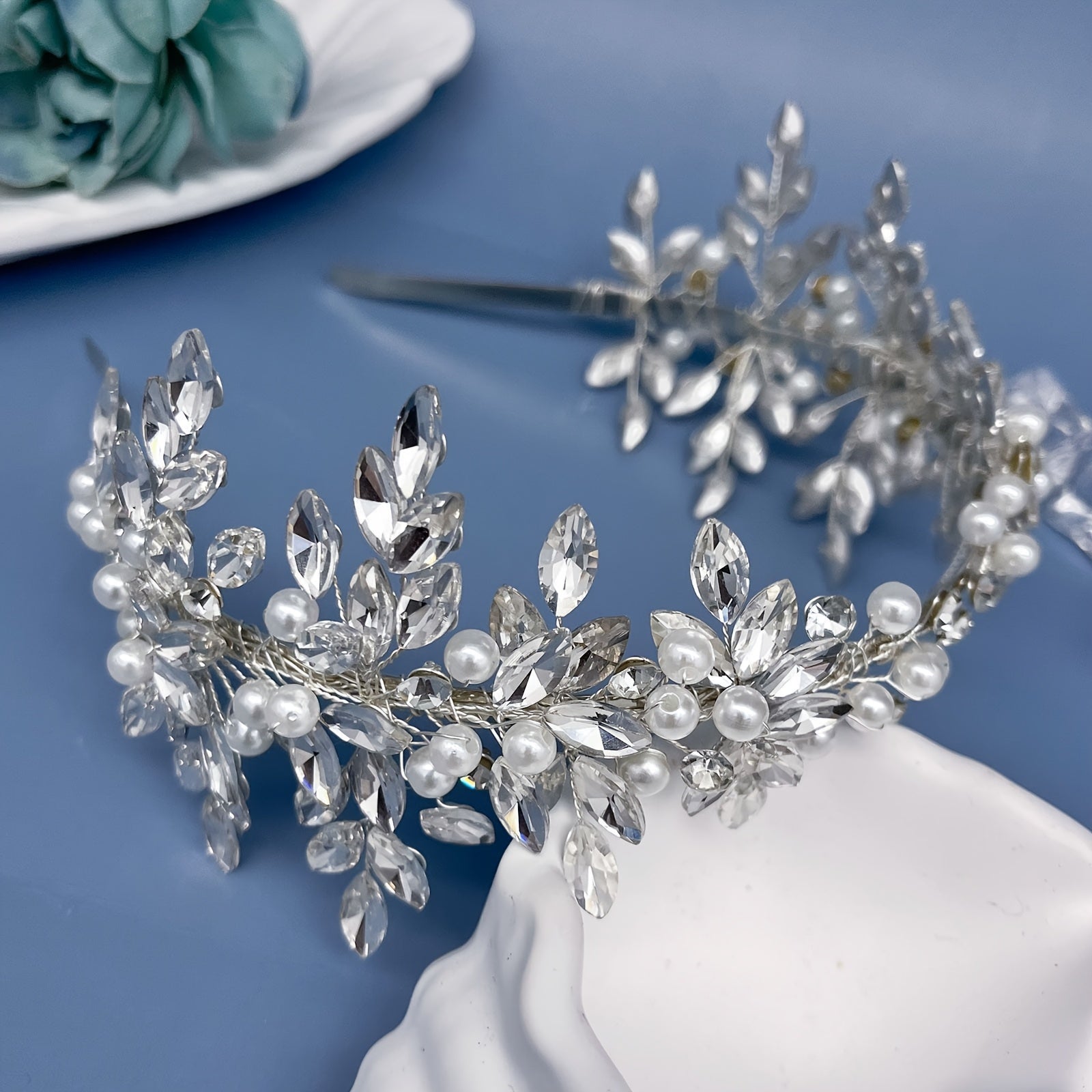 Diadema nupcial incrustación de agua con cuentas, accesorio elegante para boda