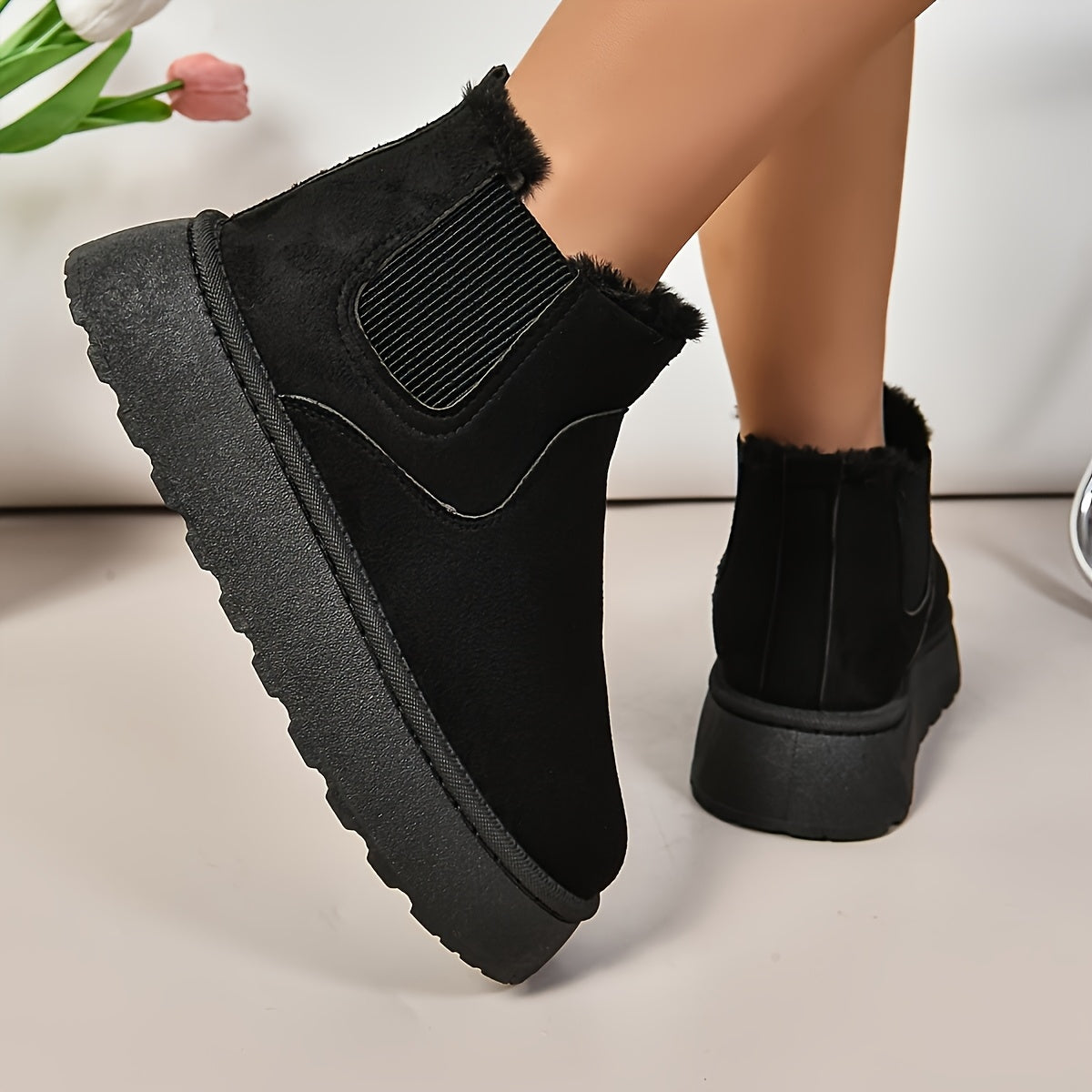 Women's Winter Slip-On Boots with Thick Platform Sole Non-Slip Traction