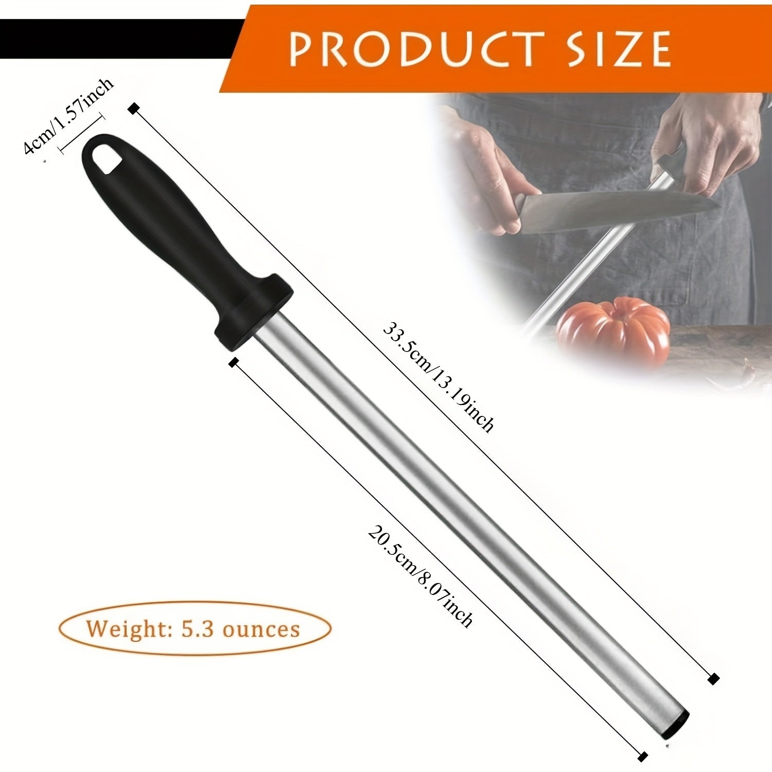 8-Inch Diamond Coated Knife Sharpening Steel with Black Handle for Kitchen Knives