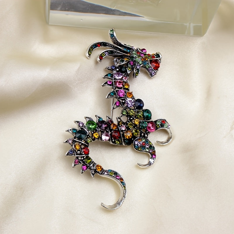 Vintage Crystal Dragon Brooch Pin Oversized Vibrant Animal-Shaped Jewelry