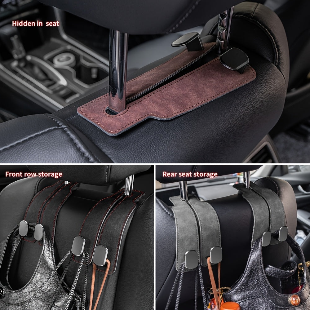 Universal Faux Leather Car Seat Back Hook Double Suede Storage Hanger Auto Headrest Organizer