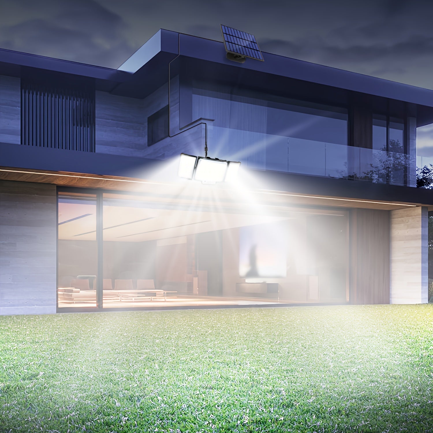 348 LED quyosh energiyali harakat sensorli devor chiroqi, sozlanadigan boshlar va 3 yoritish rejimi bilan