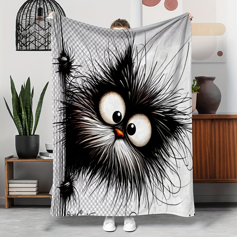 Cartoon Cat Pattern Flannel Blanket for Kids and Adults Cozy Throw for Napping and Camping