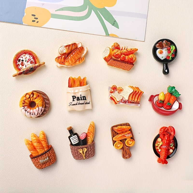 Set of 12 French Baguette Toast Egg Tart Refrigerator Magnets Kitchen Decor