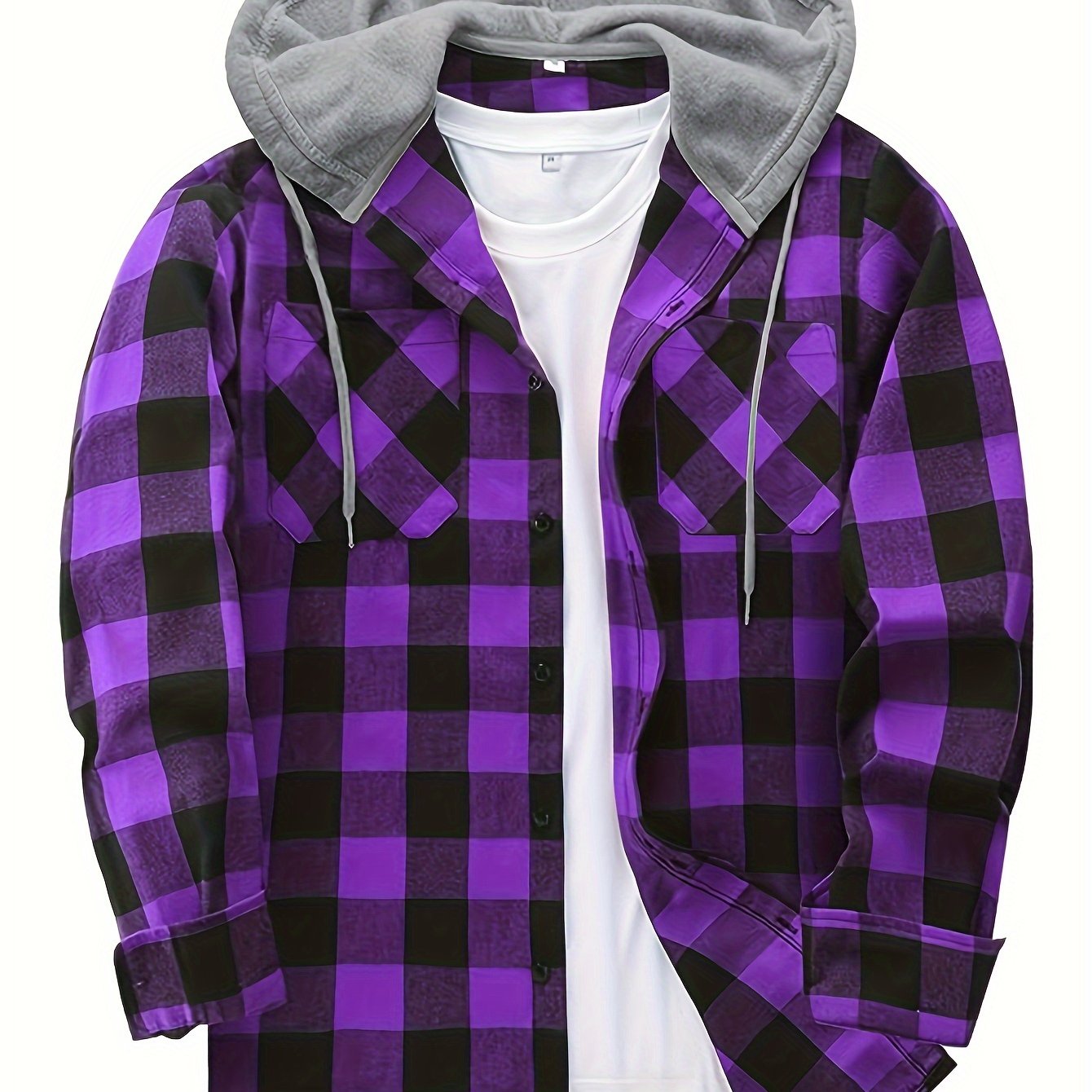 Men's Plaid Pattern Hoodie Jacket with Pockets Long Sleeve Casual Outdoor