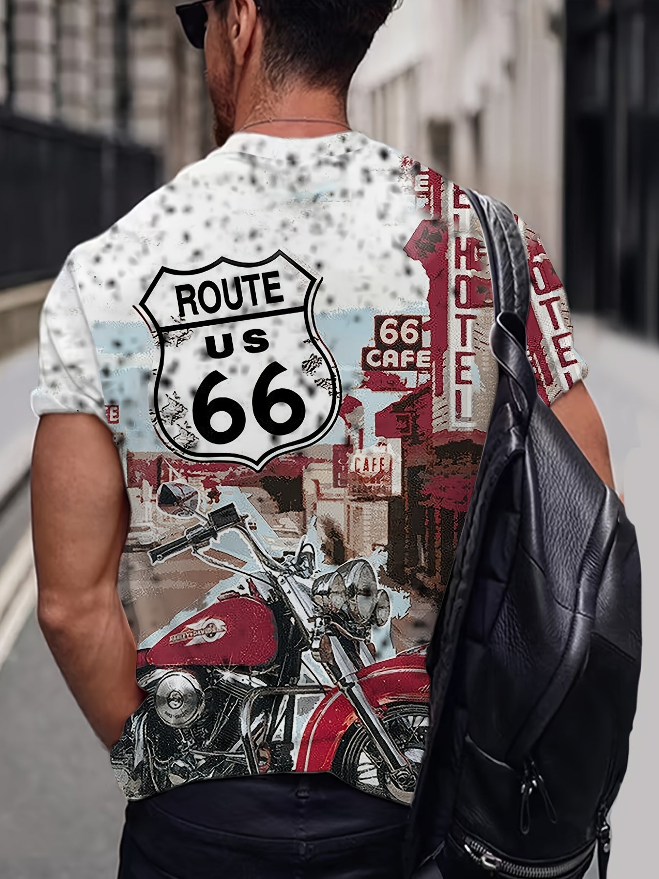 Футболка с принтом винтажного мотоцикла на маршруте 66 от бренда HXMRBY, с 3D-графикой, круглым вырезом, эластичной полиэстеровой тканью, мультяшным и печатным дизайном, а также стандартным кроем в больших размерах.