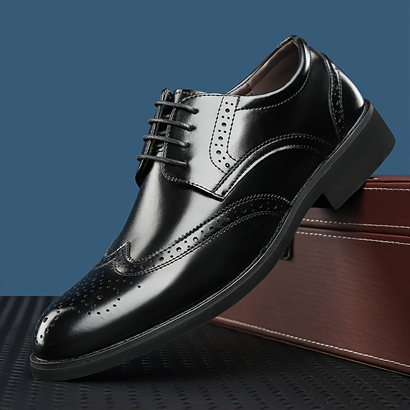 Zapatos de cuero tipo wingtip brogue para hombre con cordones y suela de goma para uso formal y casual