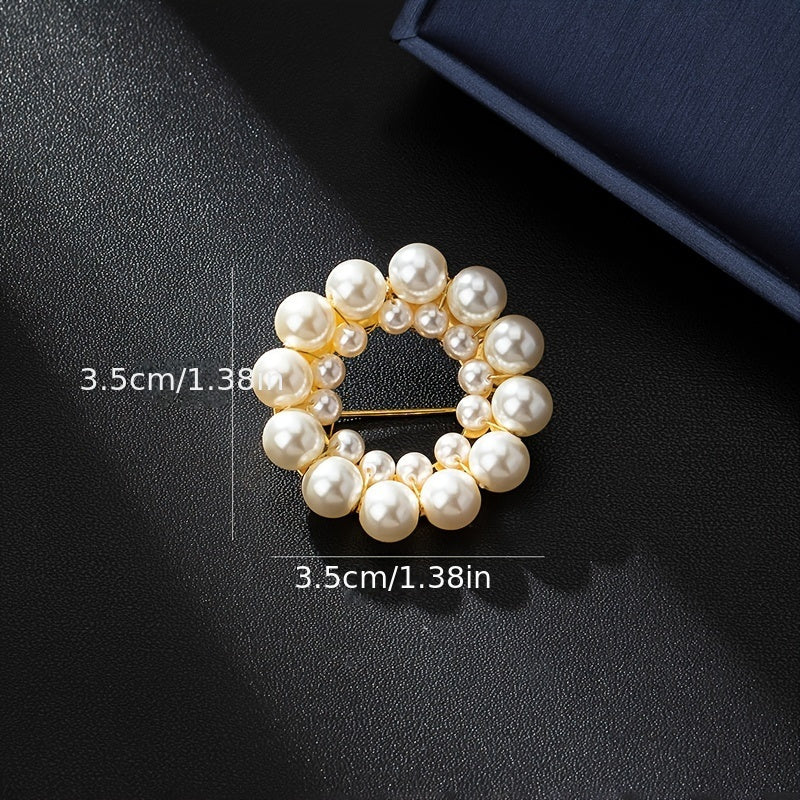 Women's Double Round Glass Pearl Brooch in 18K Gold Plating Elegant Jewelry