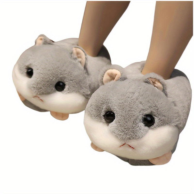 Women's Plush Hamster Slippers Non-Slip Indoor House Shoes Pink Grey Beige
