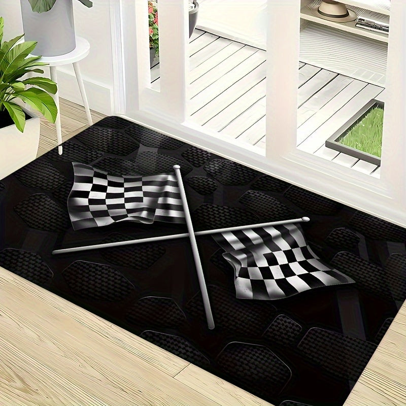 Yuqori sifatli flanel maydon gilami, klassik qora va oq tekis bayroq naqshiga ega, yuvish mashinasida tozalash oson, har qanday yashash xonasi, yotoqxona yoki oshxona makoniga zamonaviy uslub qo'shish uchun ideal.