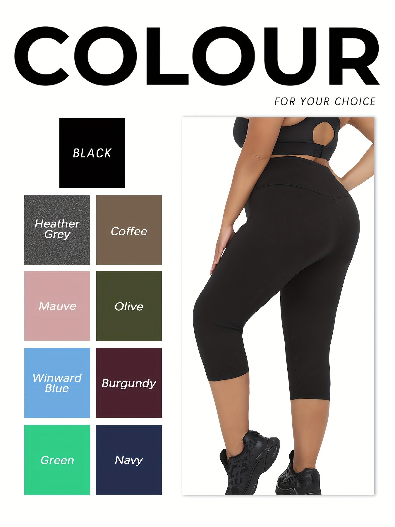 Plus Size Women's High Waisted Tummy Control Yoga Capris Black 3X Workout Leggings