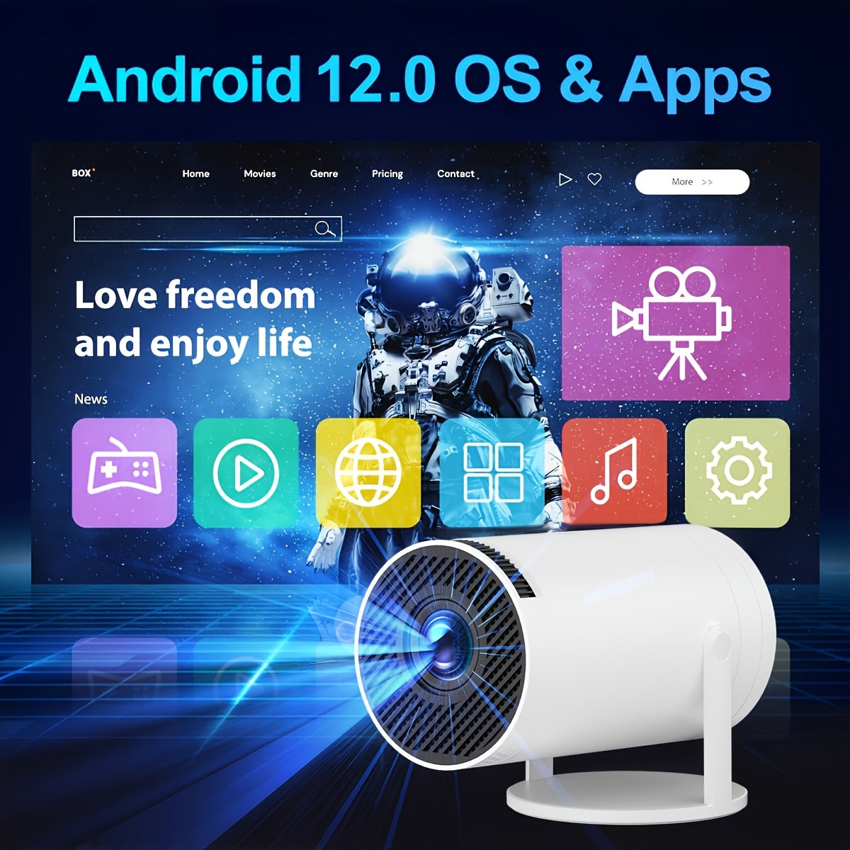 Portable Smart Projector with 180° Rotating Design for Bedroom 3D Sound