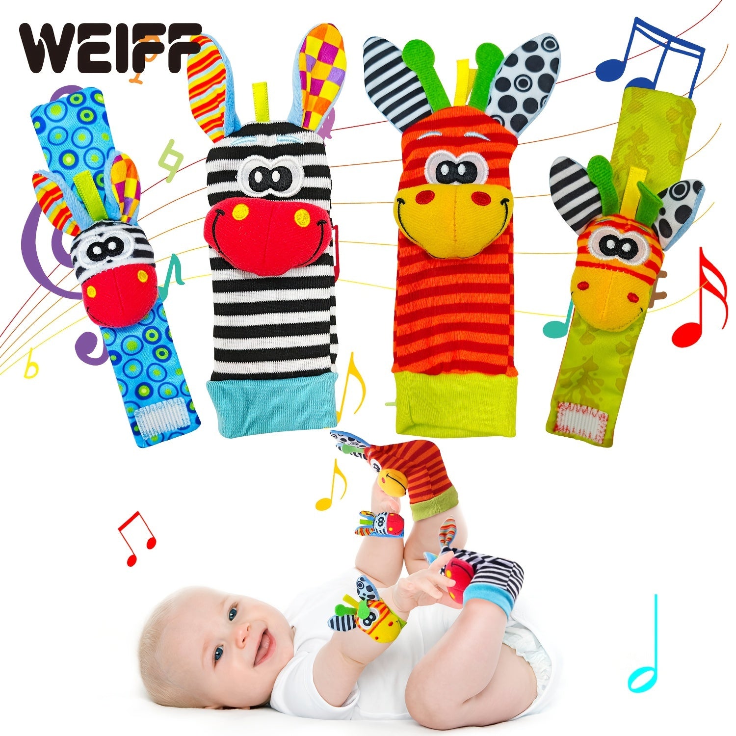 Baby Wrist Rattle Socks and Foot Finder Set for Newborns Cotton Multicolor