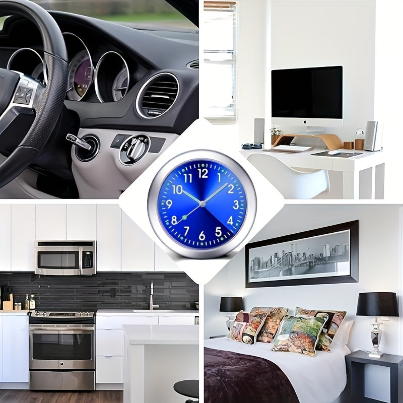 Mini Quartz Car Clock Luminous Dashboard Decor Blue Face Green Numbers