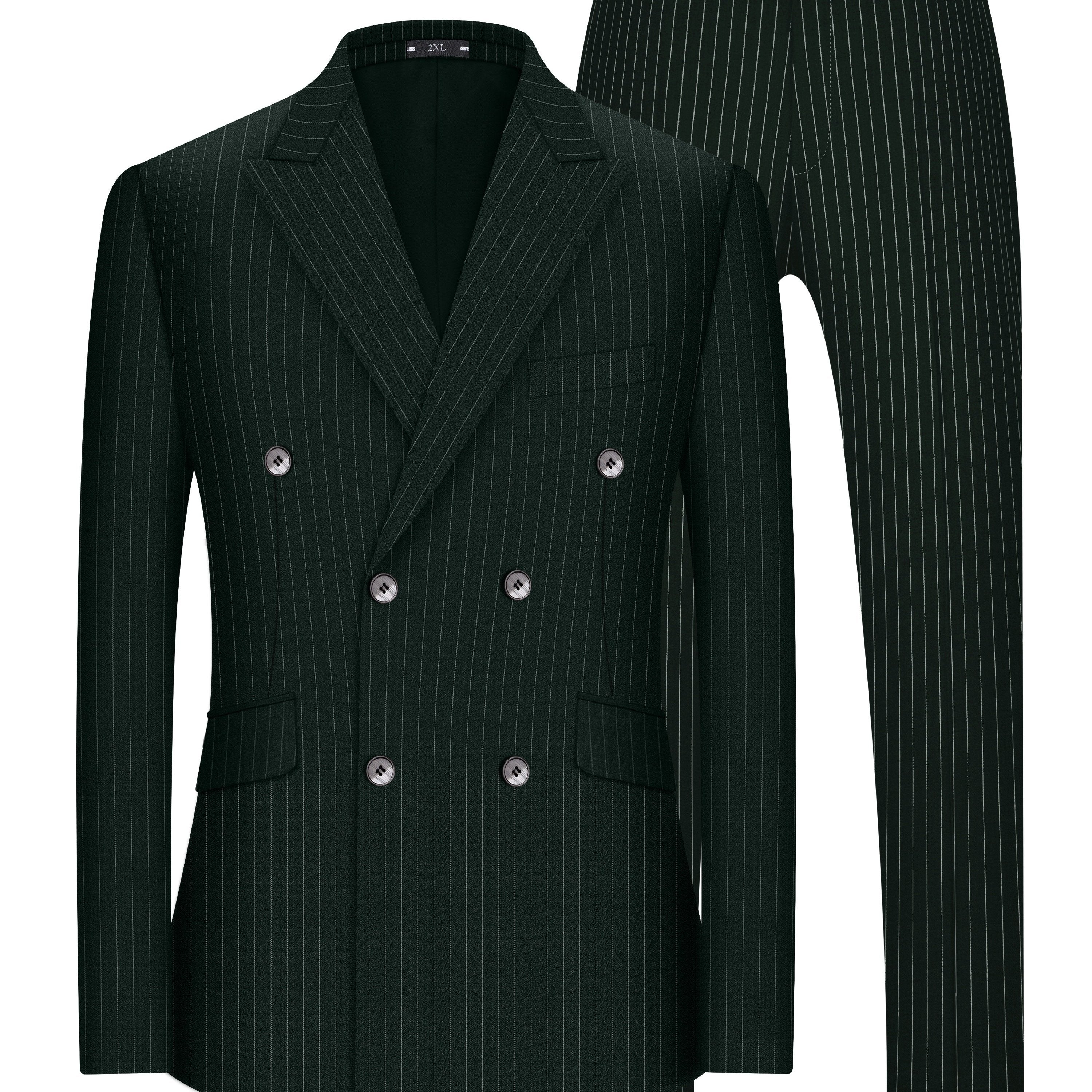 Plus Size Striped Double-Breasted Blazer and Pants Set in Gunmetal Gray for Business and Formal Wear