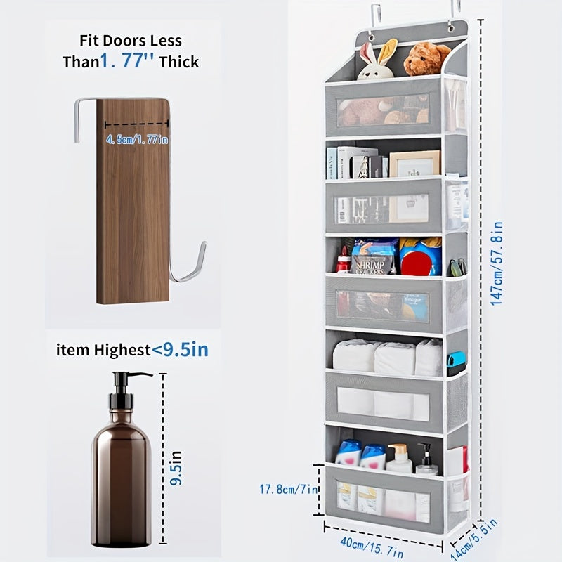 Five-Shelf Hanging Storage Organizer with Large Capacity Pockets for Bedroom Bathroom Pantry