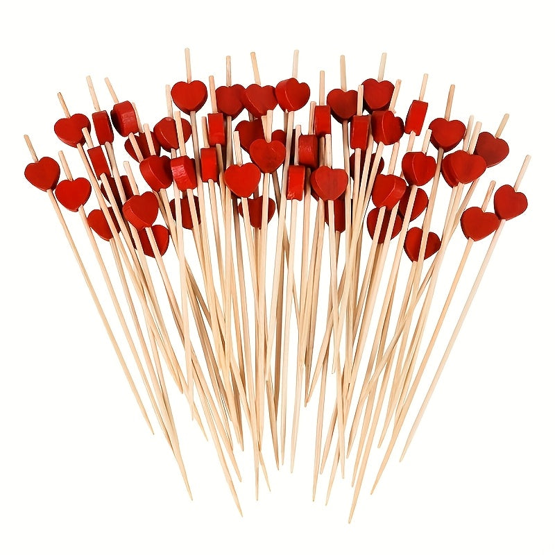 100pcs Red Heart Disposable Bamboo Skewers for Wedding and Party Food