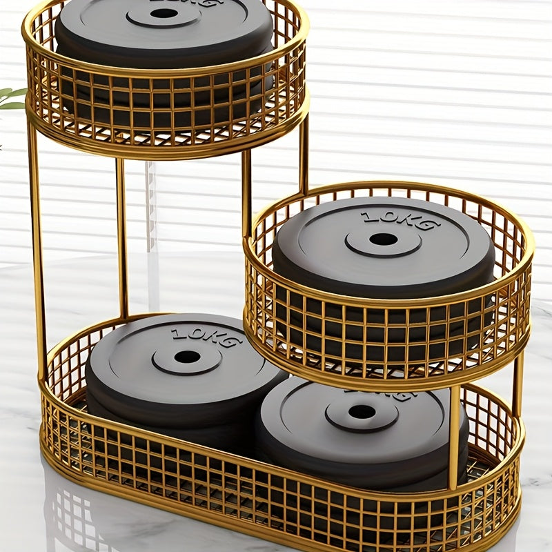 Двухуровочная корзина для хранения из черной металлической сетки для кухни и гостиной