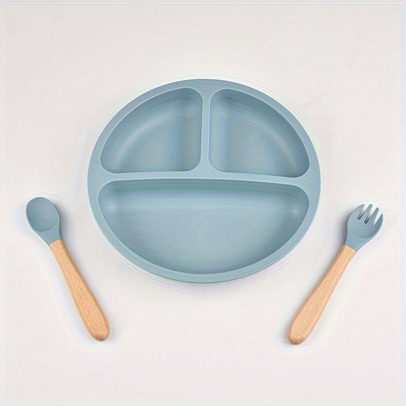 3-Piece Silicone Baby Feeding Set with Suction Plate Spoon and Fork for Infants and Toddlers