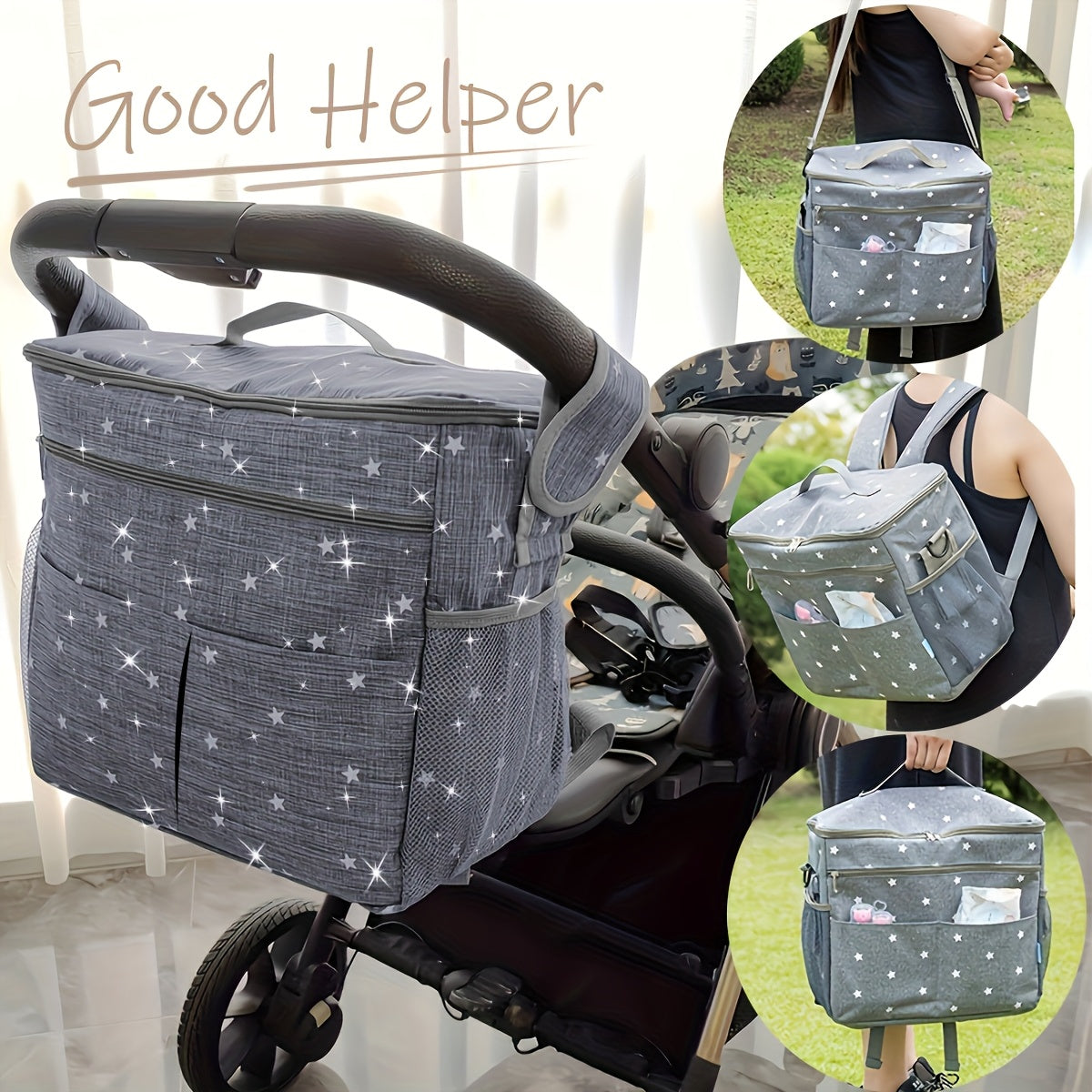 Large Capacity Diaper Bag with Stroller and Hanging Storage for Travel and Daily Use